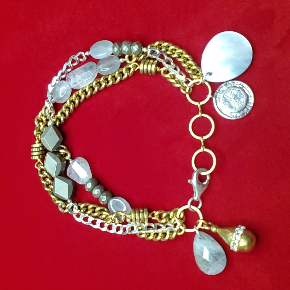 Silpada Sterling Pyrite Labradorite Brass Crystal Garden Party Bracelet